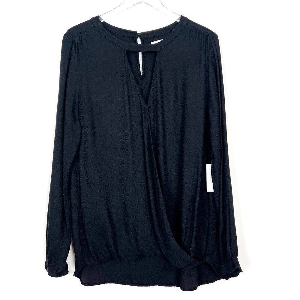 Velvet by Graham & Spencer Blouse Women's Size L Black Drape Front Cut Outs NWT